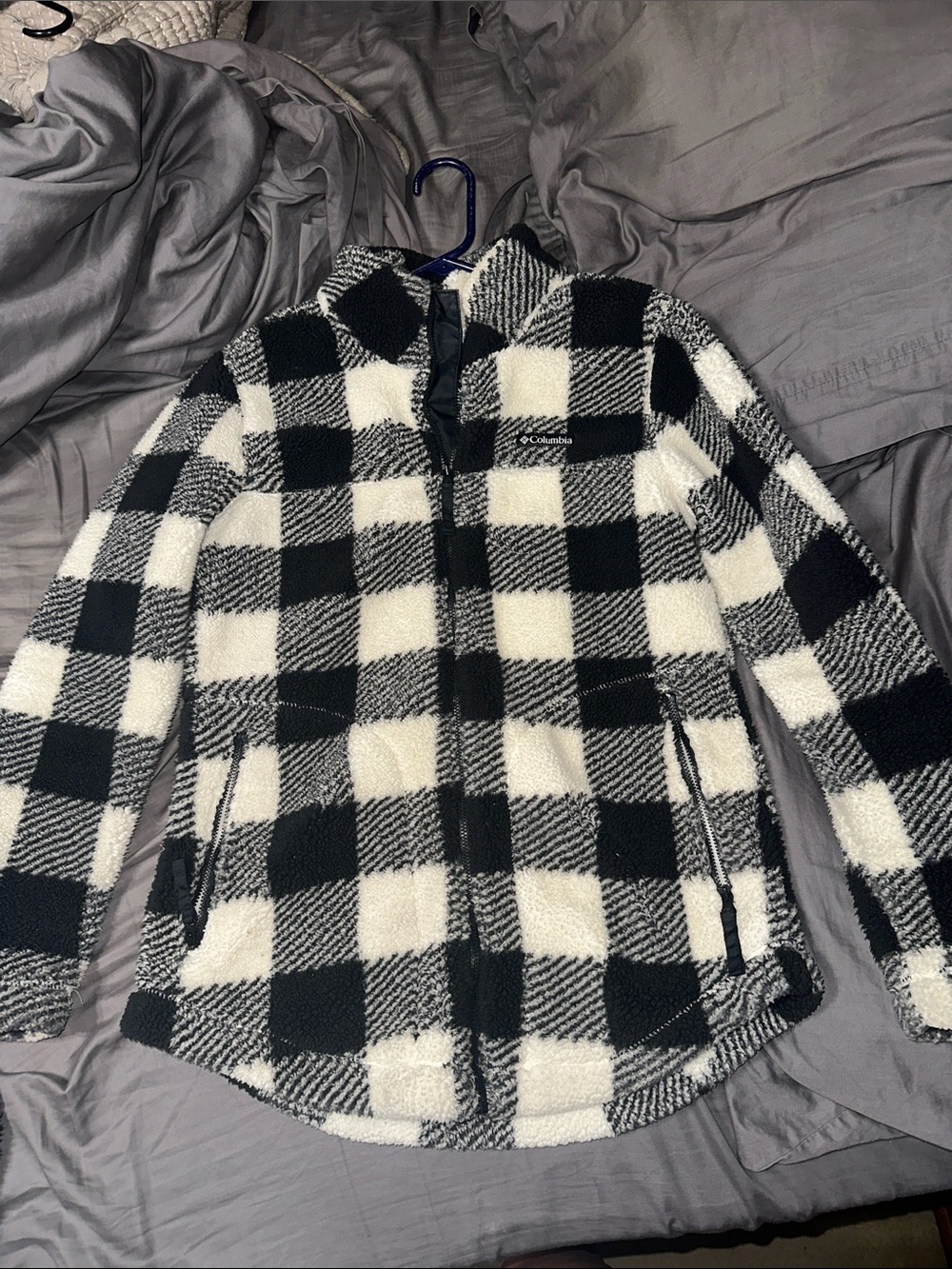 Columbia Men’s Black & White Buffalo Plaid Zip-Up Fleece